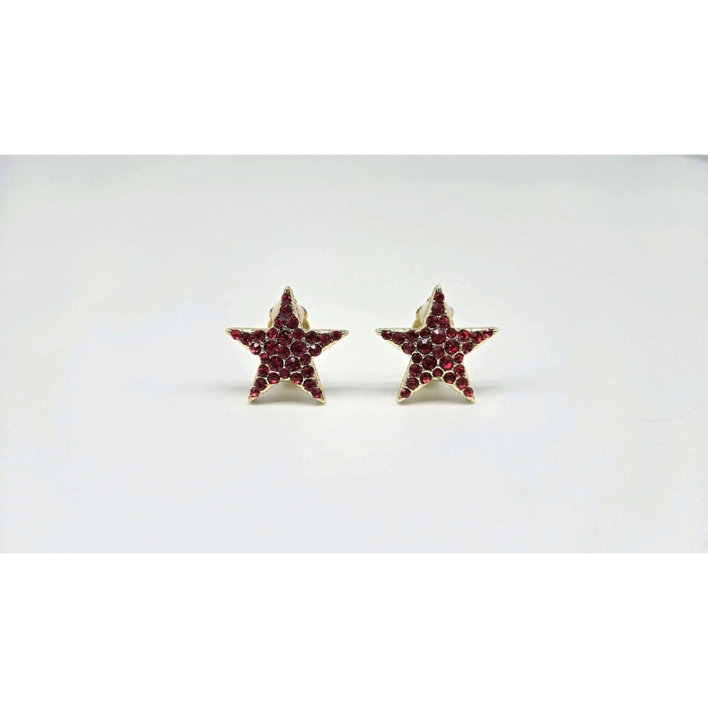 Heidi Daus Red Swarovski Crystal Star Clip On Earrings Gold Tone Designer Signed